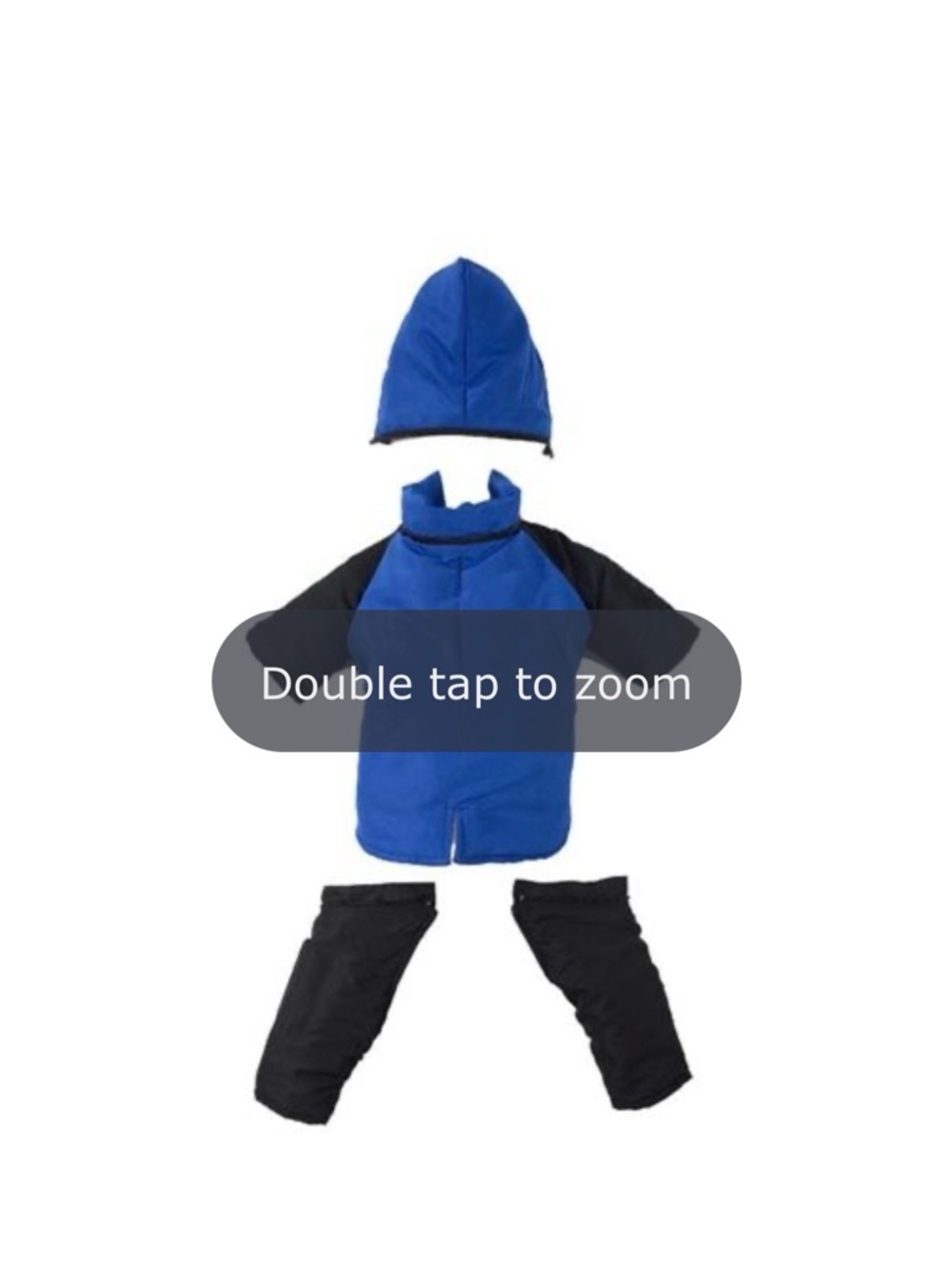 Casual Canine Blue and Black dog snowsuit with detachable Hood and rear legs